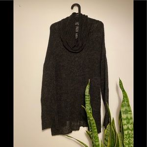Long loose knit turtleneck sweater